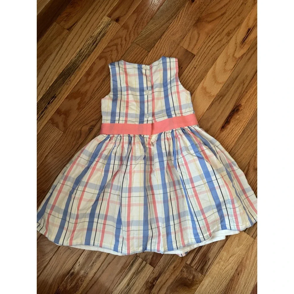Carters Toddler Girls 3T Plaid Sleeveless Dress Pink Blue with Flower